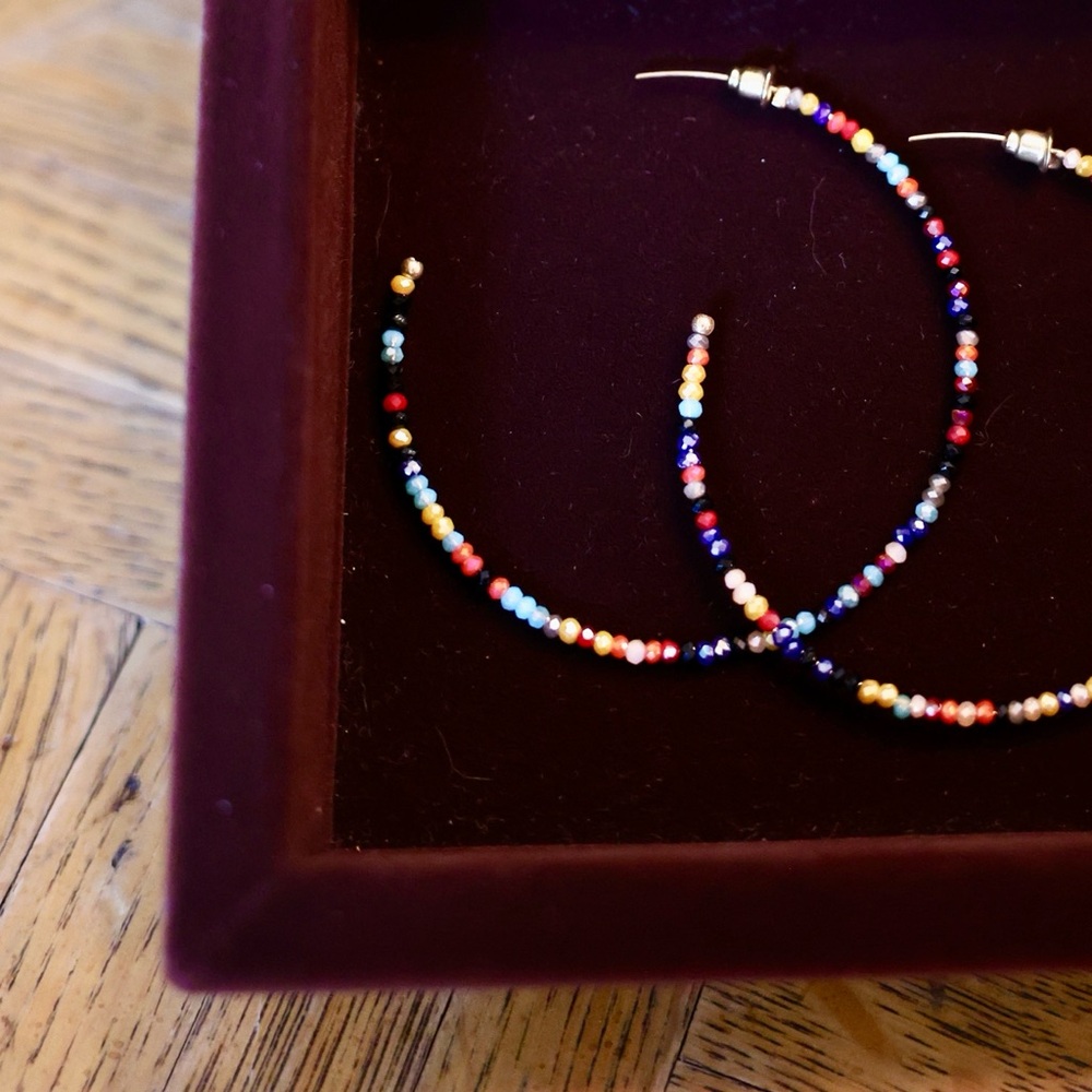 Colorful Beaded Hoop Earrings - Picture 2 of 5